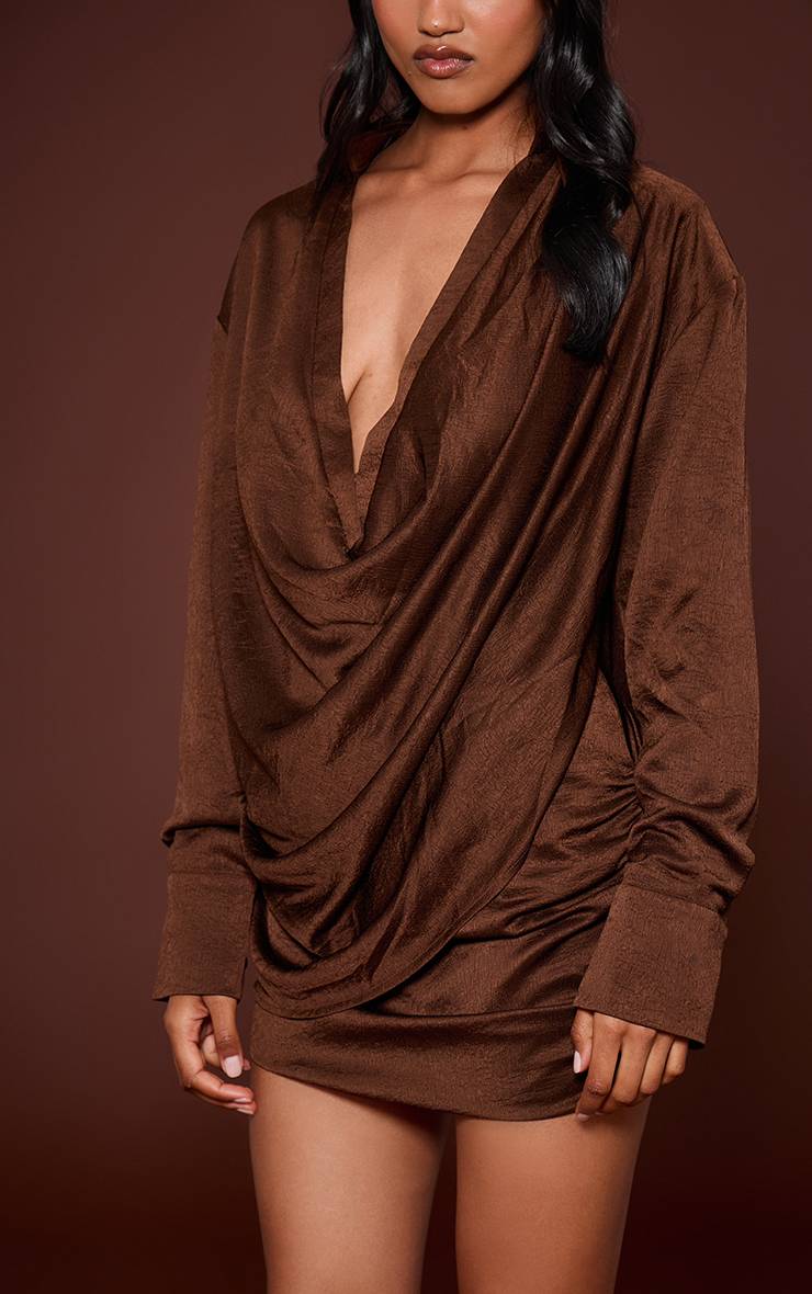 Chocolat Ensemble Jupe Courte Satinée Texturée Froncée
