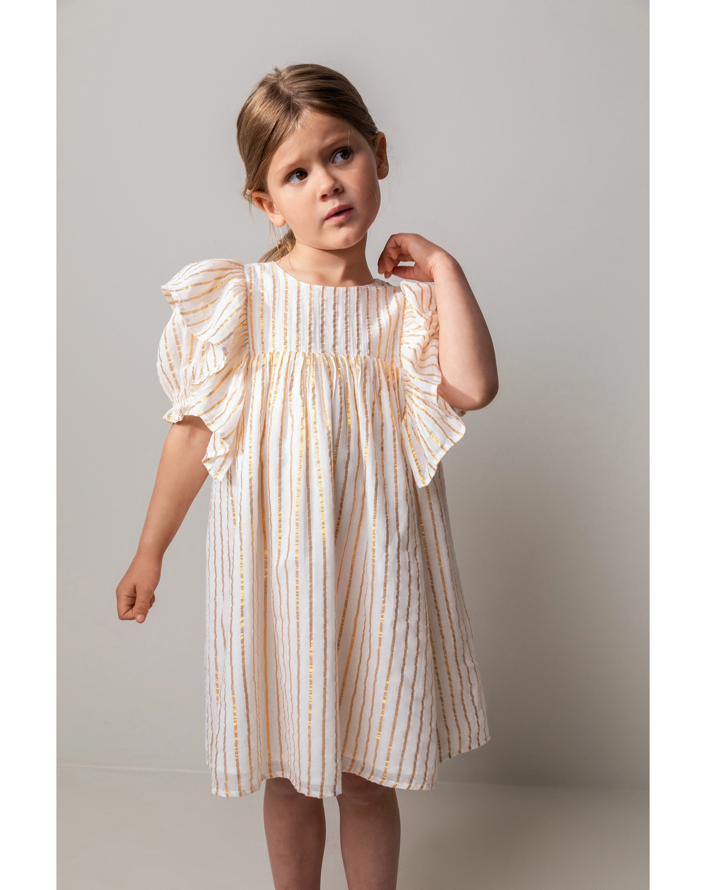 Kurzarmkleid DAILYN STRIPES in gold