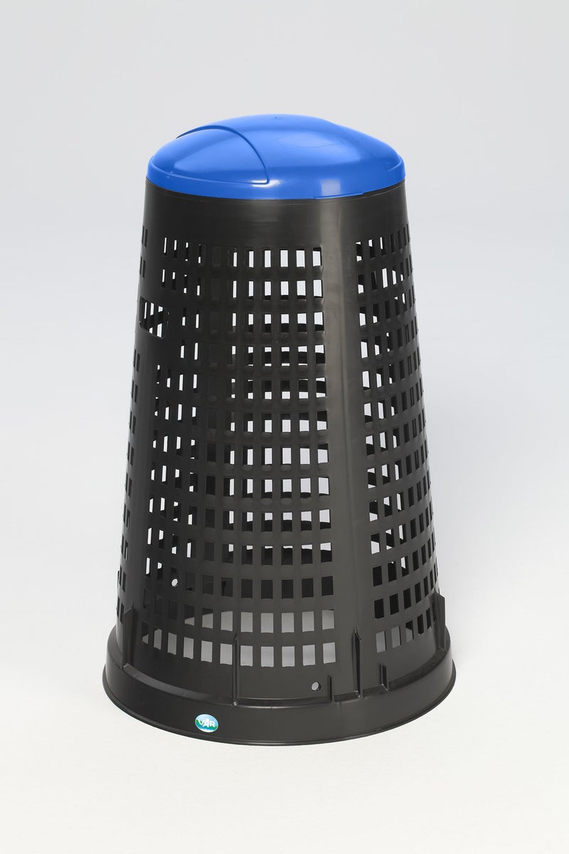 PROREGAL Robuuste afvalbakstandaard met klemring 90 liter HxBxD 88 x 52,5 x 52,5 cm Kunststof Zwart Blauw Deksel