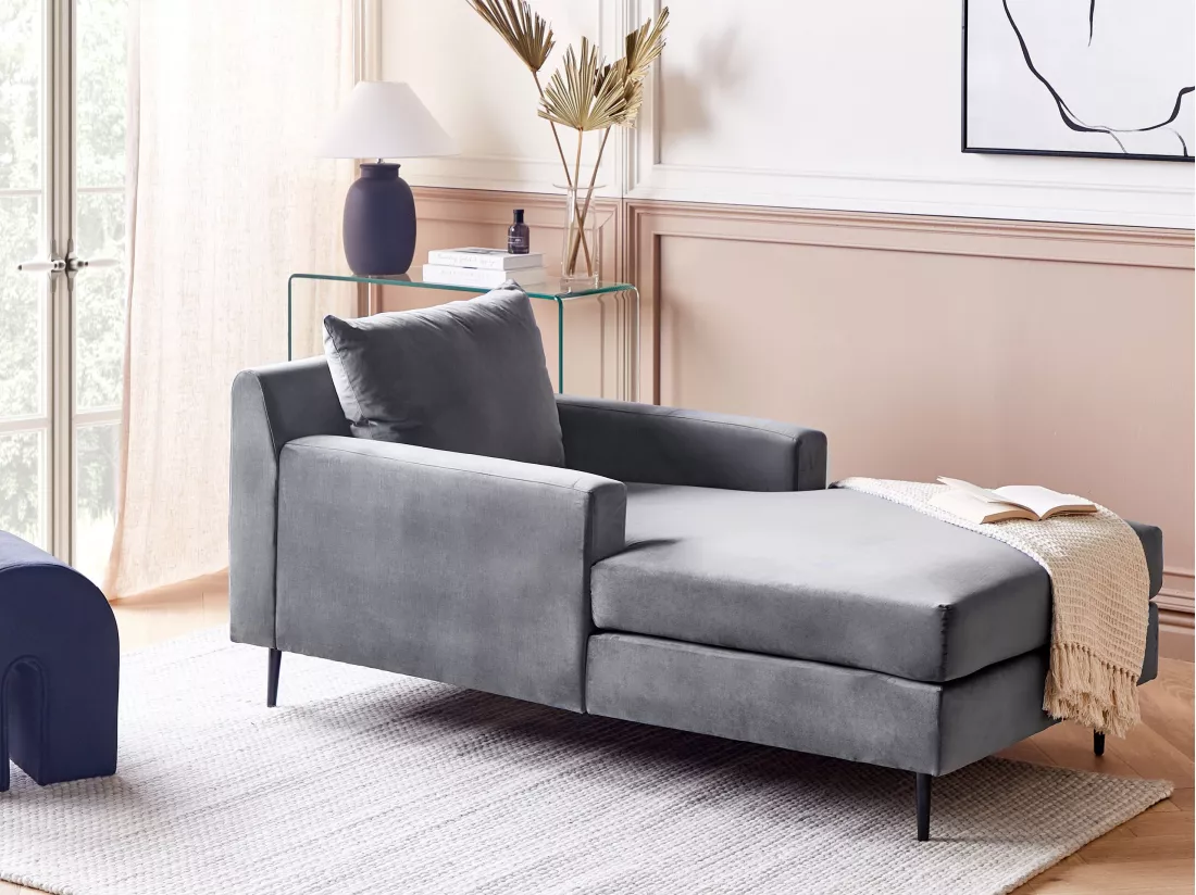 Chaise longue en velours gris GUERET
