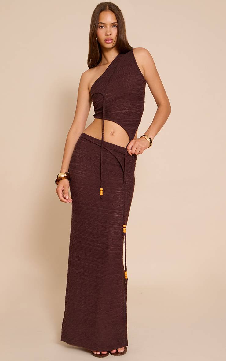 Chocolat Jupe Longue Asymétrique À Perles Texturées