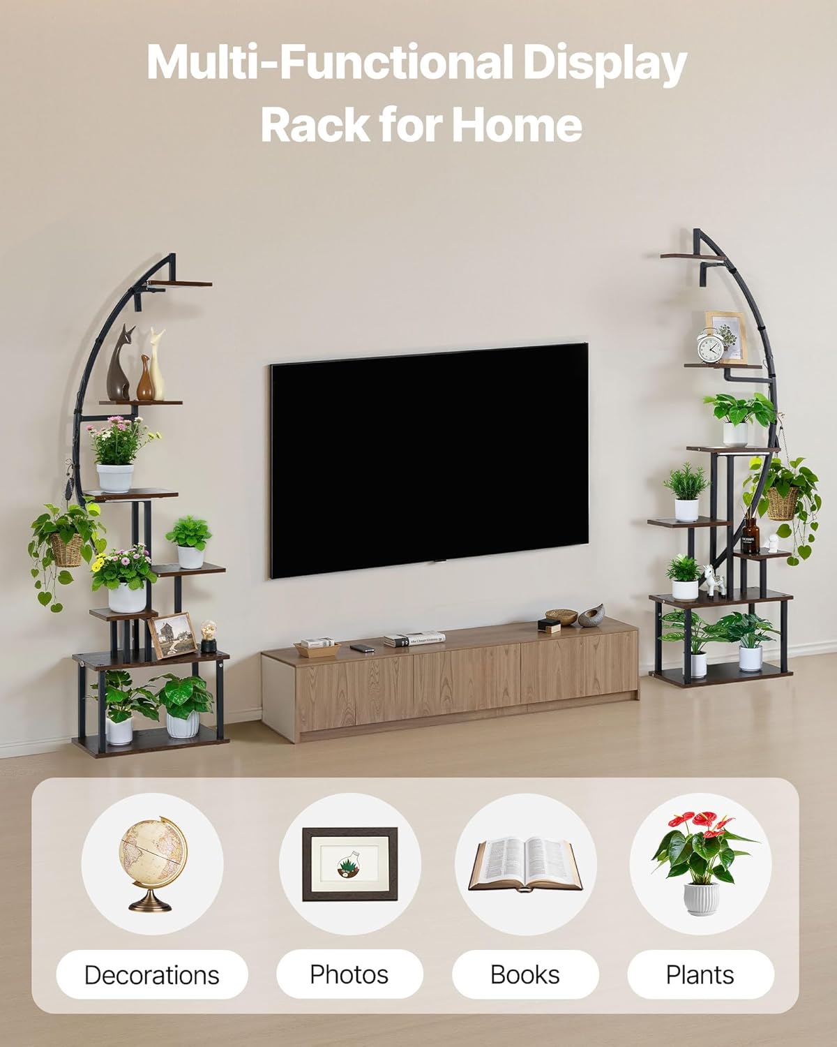 VEVOR Pflanzenständer mit Wachstumslichtern 2er Pack, 7-stufiger Blumenständer, Blumentreppe, Pflanzentreppe, 3 Timer- & 10 Helligkeitsstufen, Blumenregal für das Wohnzimmer, 550x260x1665mm