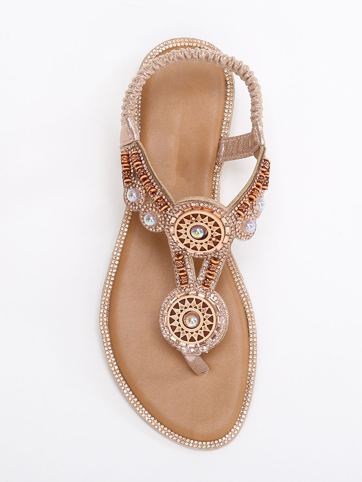 Nu-pieds scintillant style bohème- Doré rose