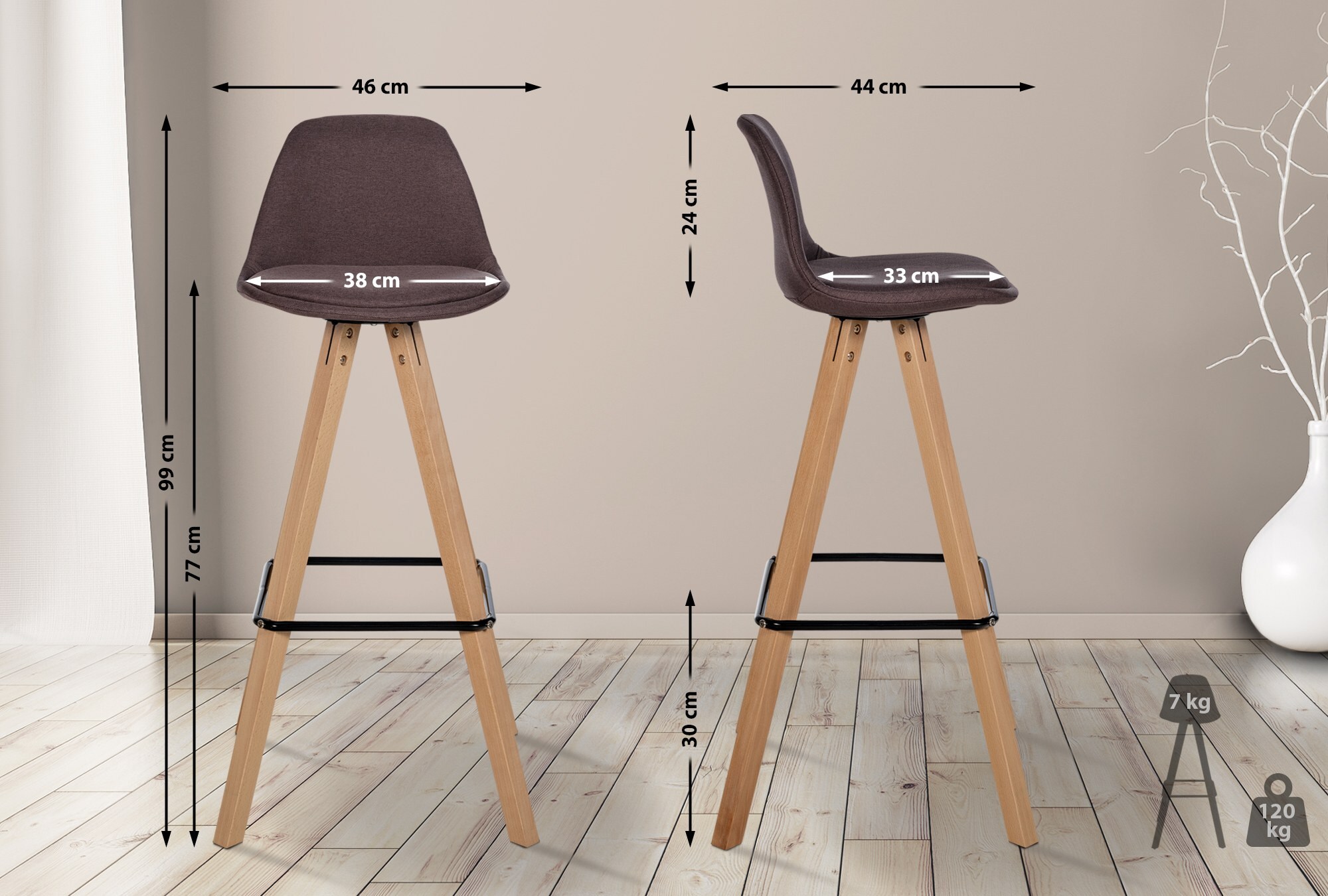 CLP Barhocker Corbin Stoff-Bezug Square I Holz-Gestell