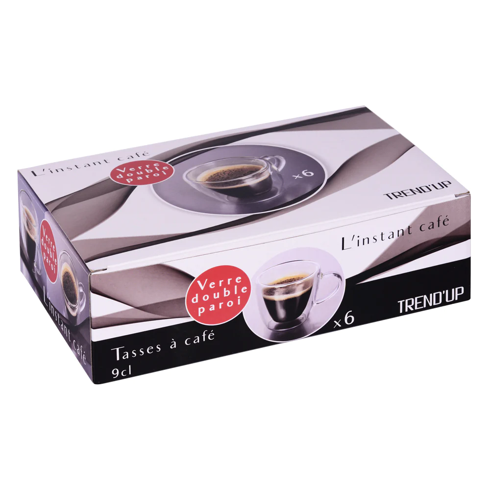 Set de 6 tasses à café Borosilicate 9 cl double paroi Trend'up