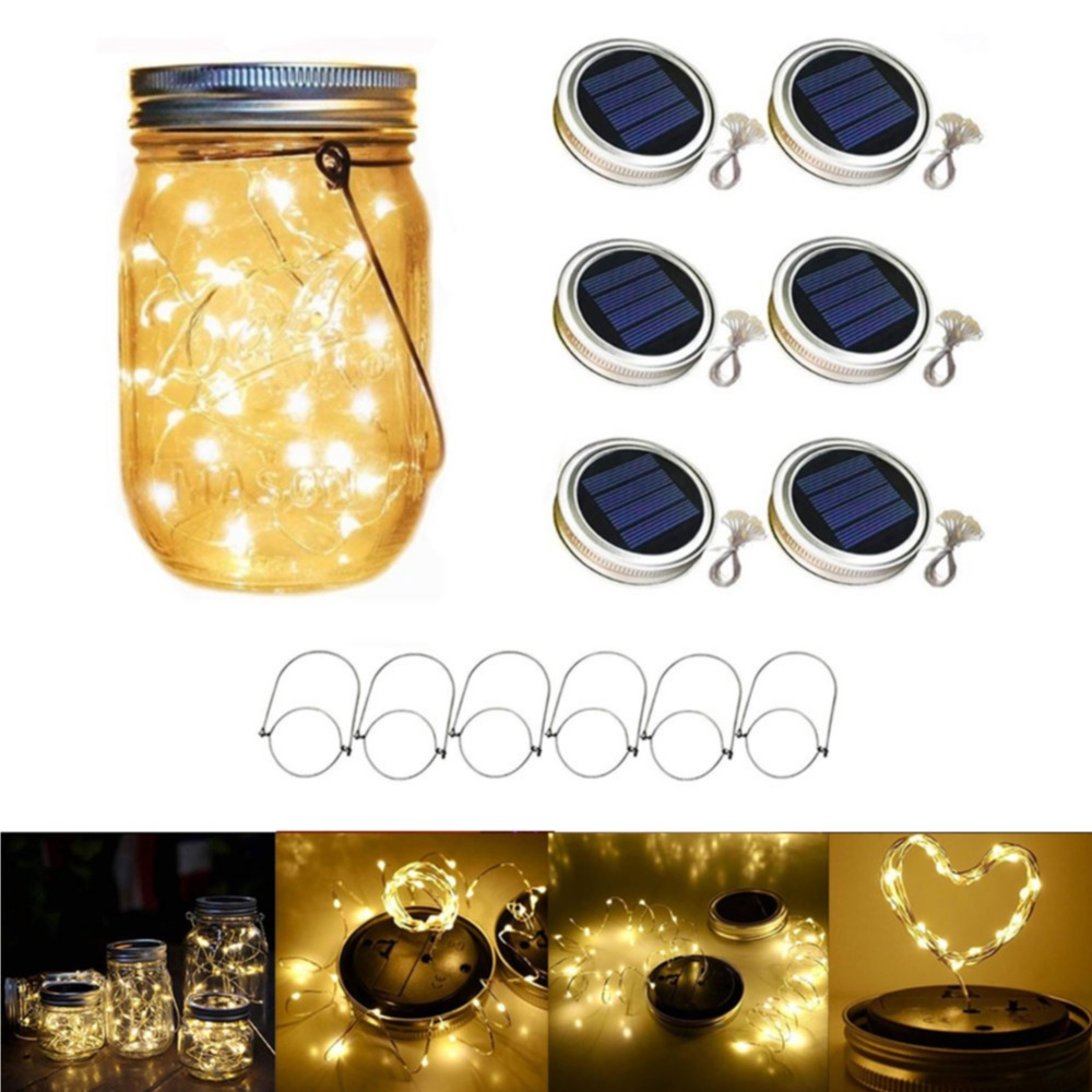 (6er Set) 20 LED's Solar Flaschenlicht Deckel Outdoor Laternen Verschluss mit Lichterkette - Warmweiss