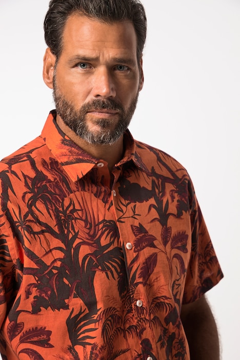 Leinenmix-Hemd, Halbarm, Allover-Print, Kentkragen, Modern Fit, bis 8 XL