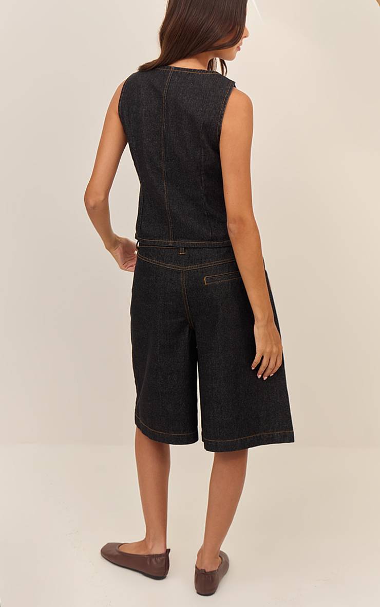 Raw Indigo Wash Haut En Denim Sans Manches Avec Détail Zip Et Finitions Brutes