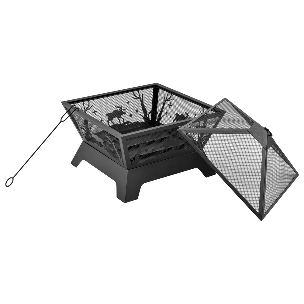 Brasero cheminée foyer extérieur dim. 56l x 56l x 47h cm tisonnier métal noir