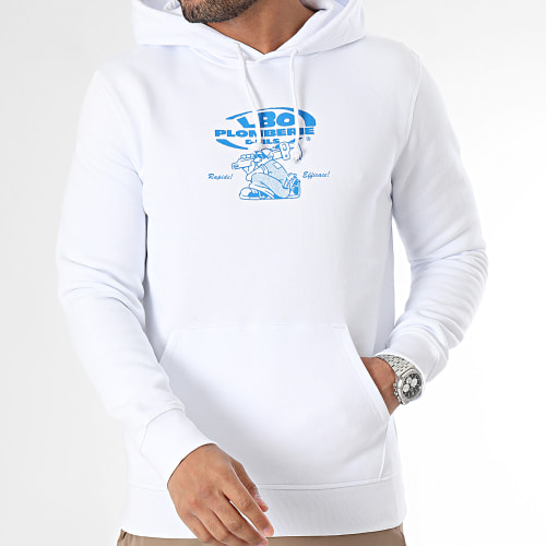 Sweat Capuche Drop Collection Plombier Blanc Bleu Roi