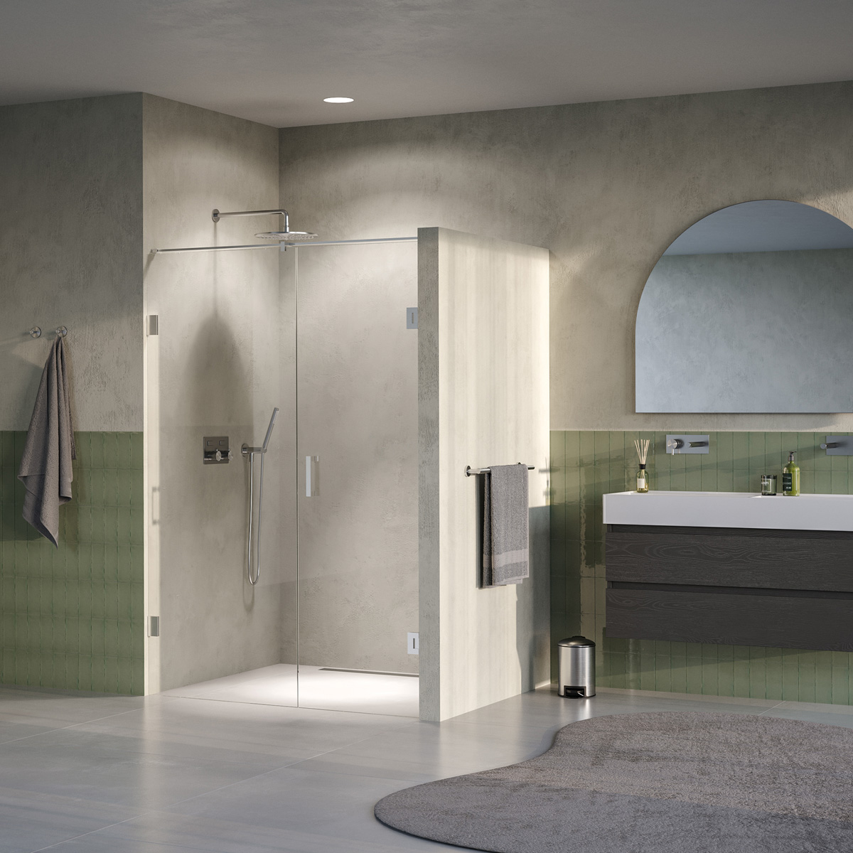 Brauer Void profielloze nisdeur 140cm met draaideur 70cm aan muur RVS geborsteld PVD