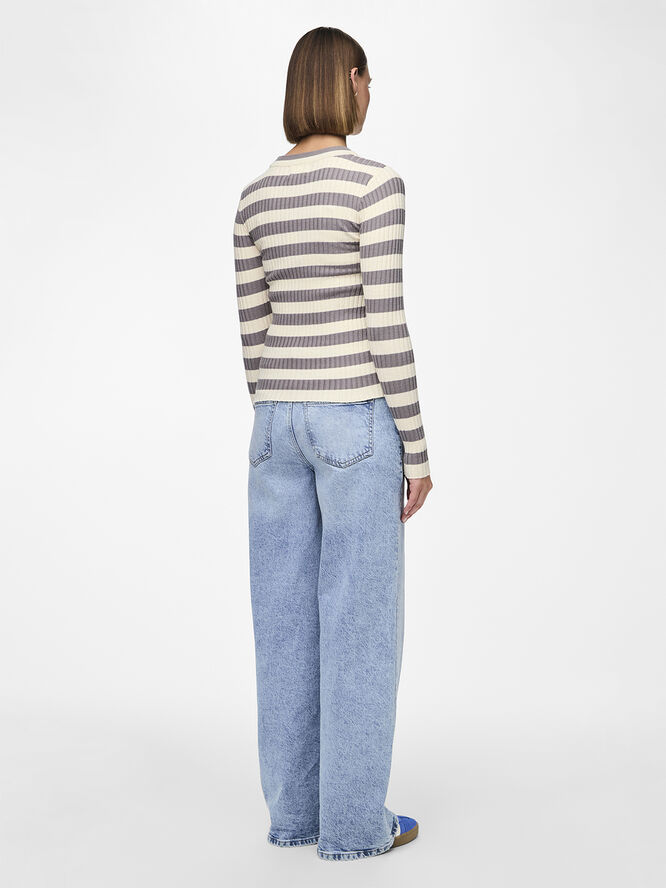 Pieces PCCRISTA LS O-NECK KNIT NOOS BC December sky/wide birch stripes
