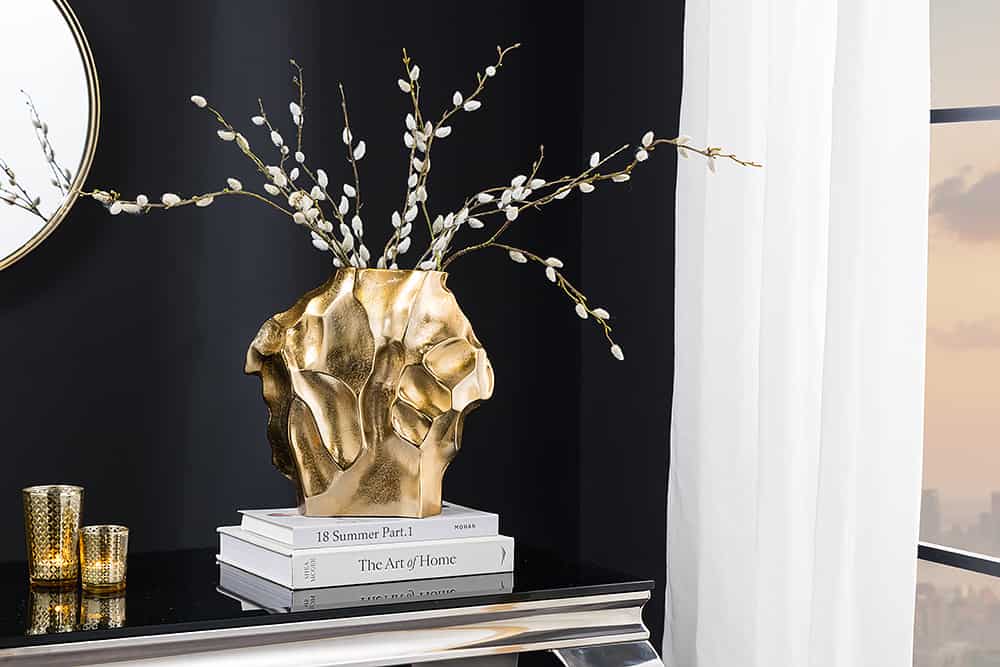 Handgefertigte Vase LIQUID 30cm gold Metall Hammerschlag Design