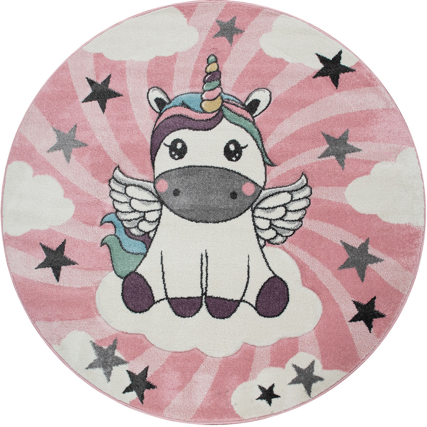Paco Home Kinderteppich »Cosmo 395« rund 12 mm Höhe 3D-Design, niedliches Einhorn Motiv, Pastell-Farben, Kinderzimmer