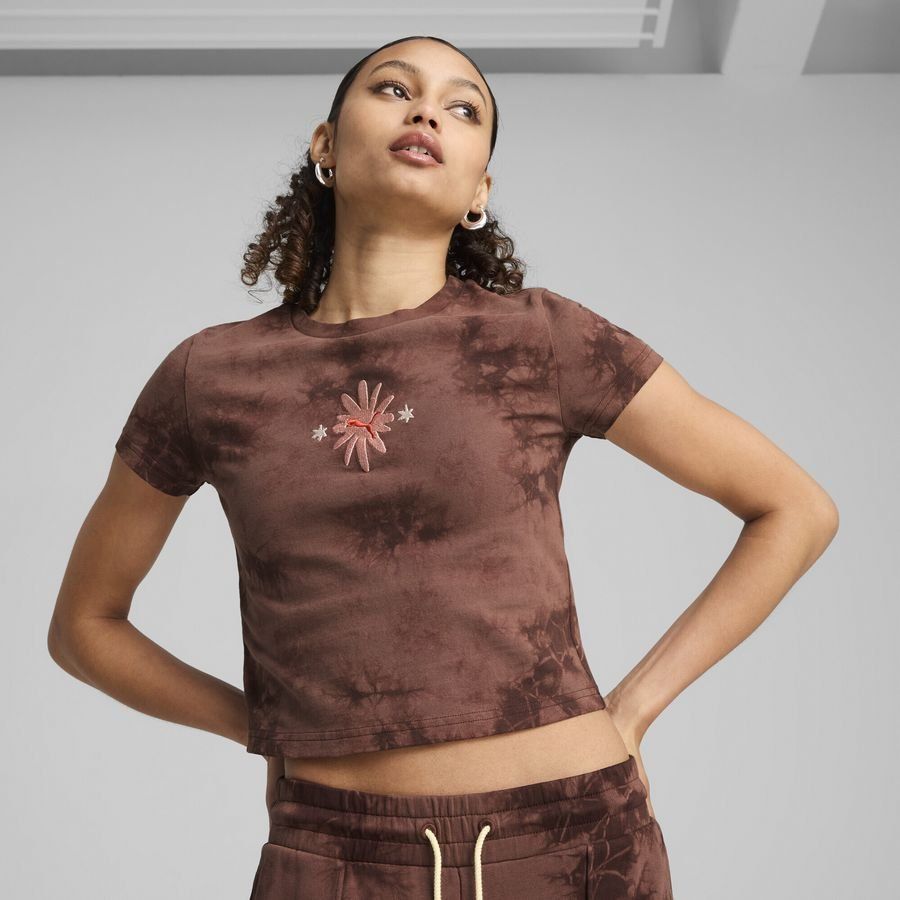 Puma WARDROBE ESS FLORAL PACK Kurzes figurbetontes T-Shirt mit Waschung und Grafik