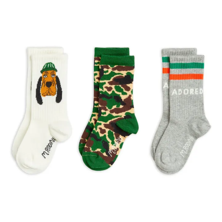 Mini Rodini Set 3 Paires Chaussettes Coton Bio Chien | Ecru
