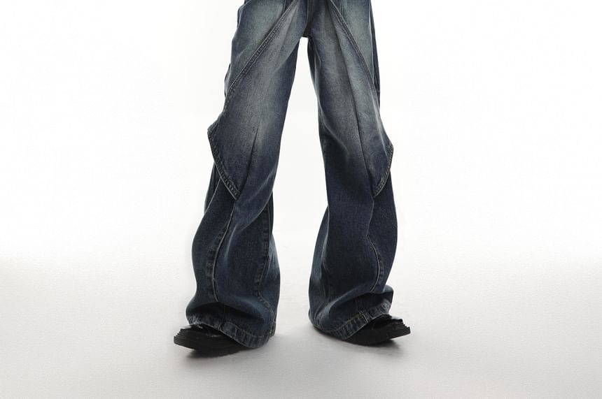 kooklay - Mid Rise Washed Wide Leg Jeans