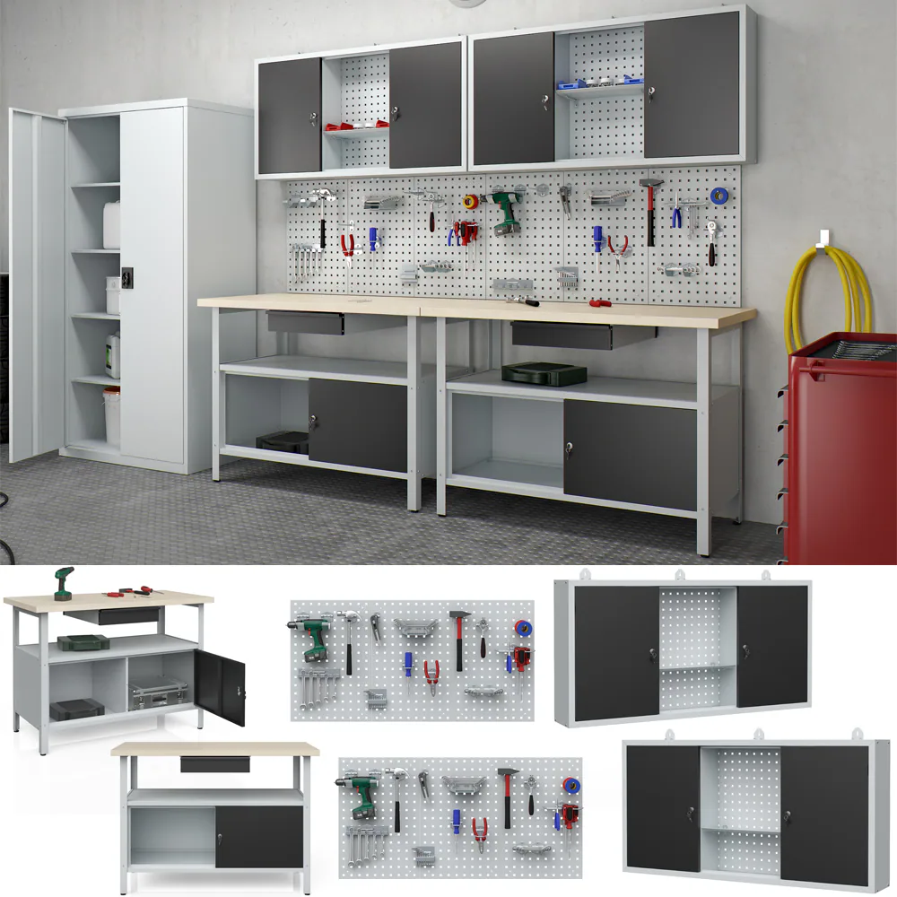 Werkstatteinrichtung Werkbank Werkzeugschrank Lochwand Hängeschrank 2er Set