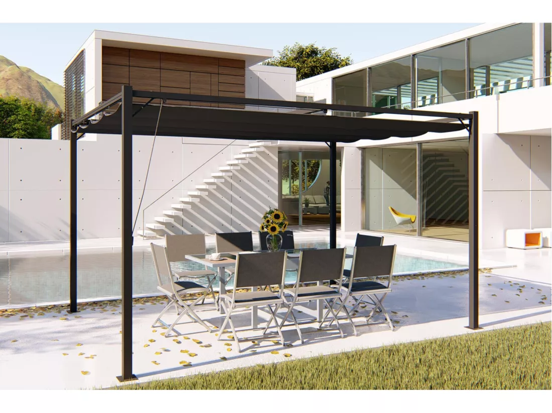 Pergola autoportante 3x4m avec toile en polyester gris TUSA