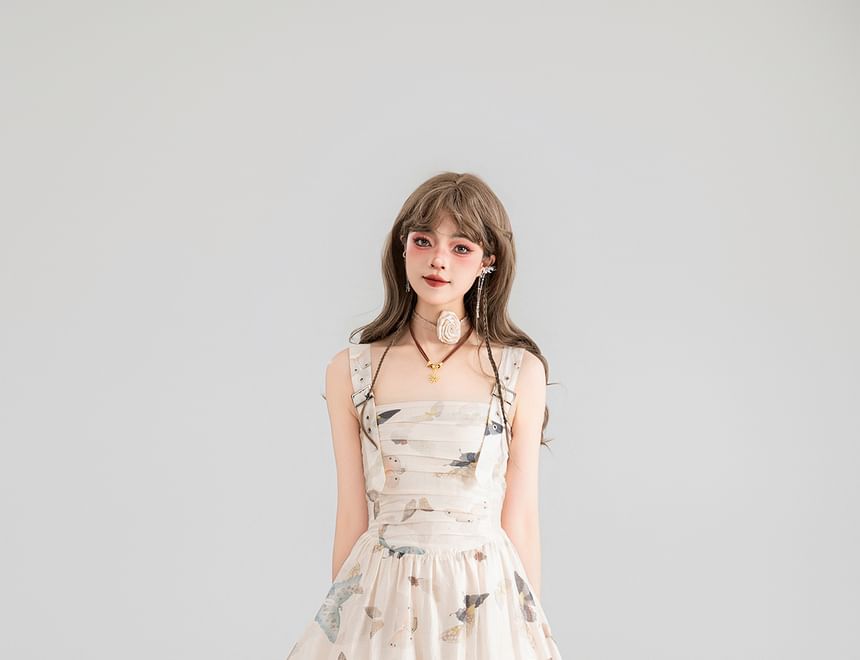 Keiko Girl - Mouwloze mini-A-lijnjurk met vlinderprint / maxi-jurk