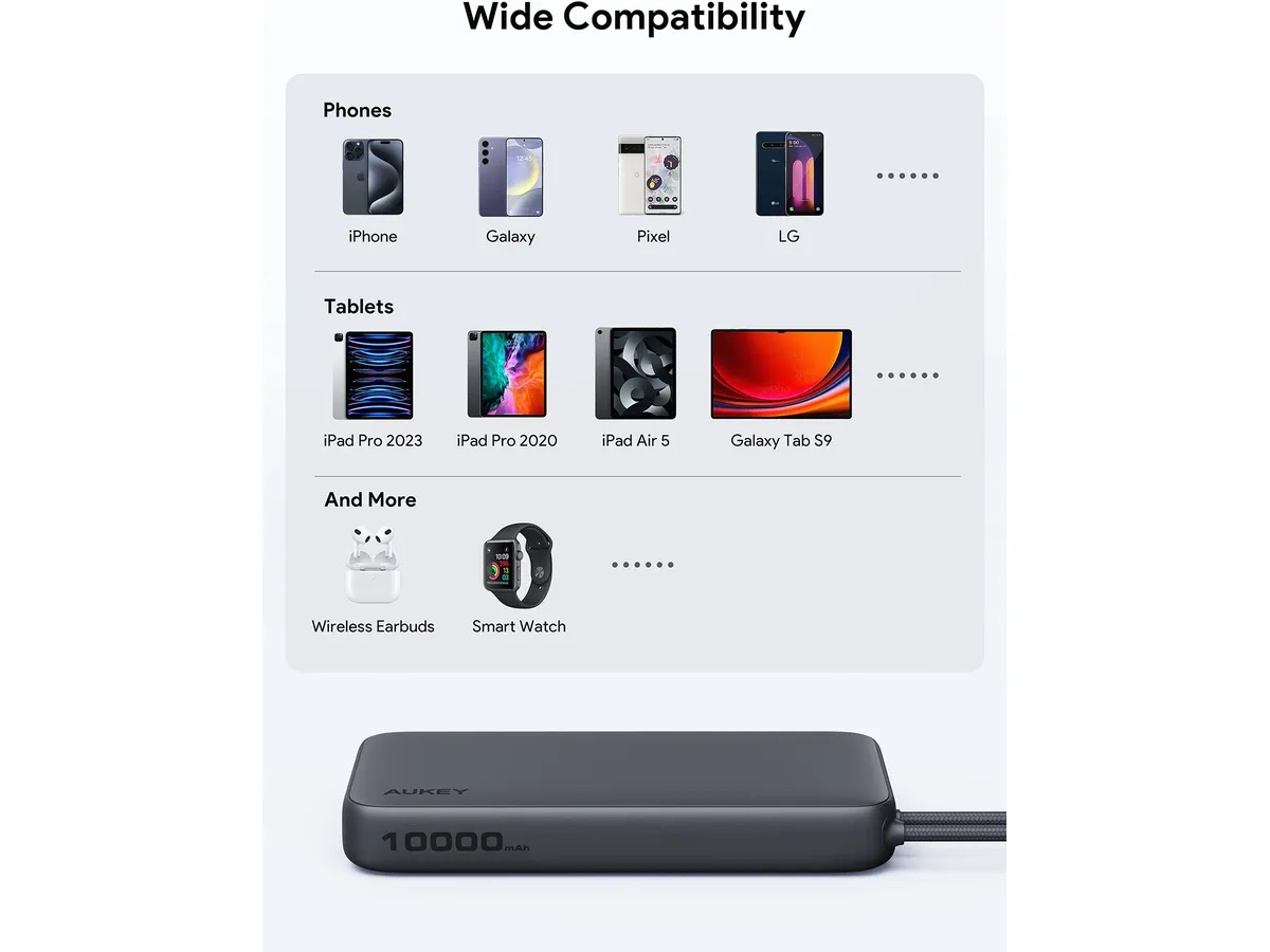 (15W) Spark Sling 10000mAh Powerbank USB C / USB A Ladegerät inkl. USB C Ladekabel Power Delivery (PB-Y53) - Grau