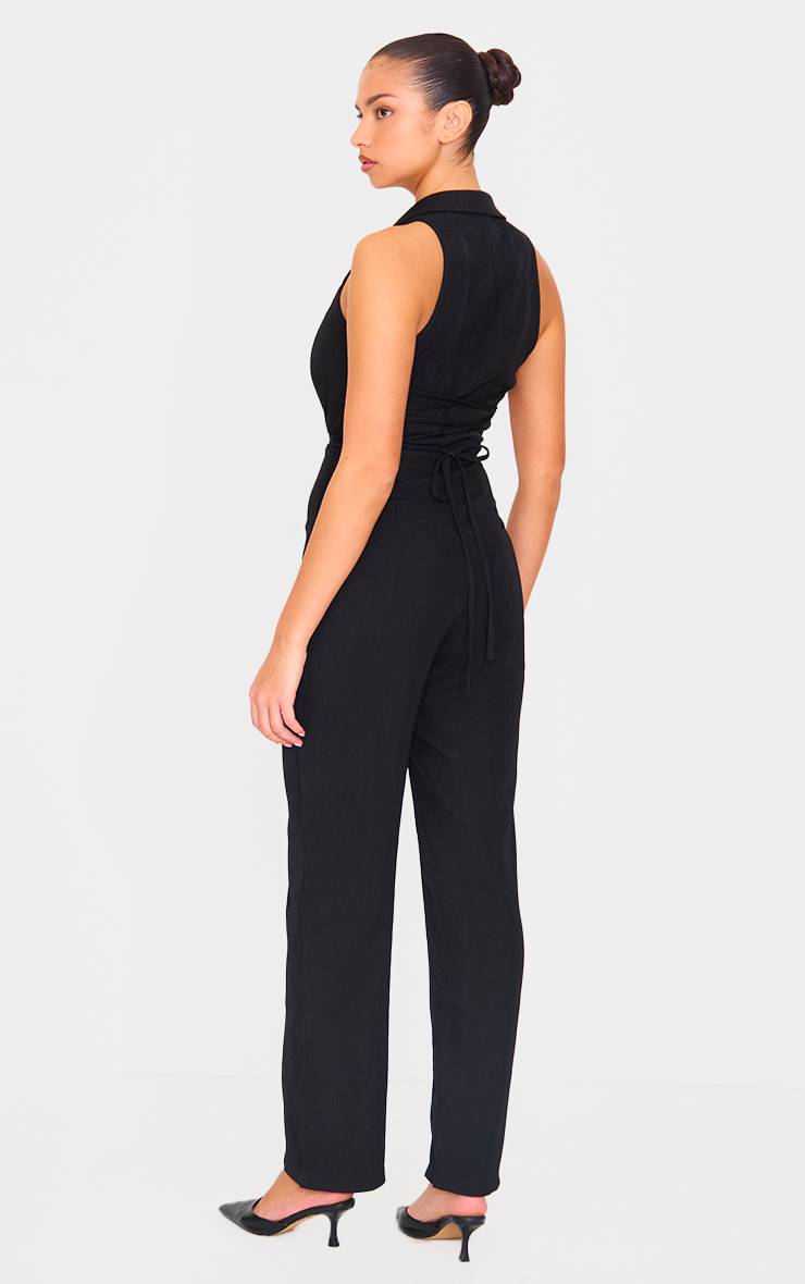 Noir Combinaison Ajustée Tissée Avec Détail Lacé Et Gilet