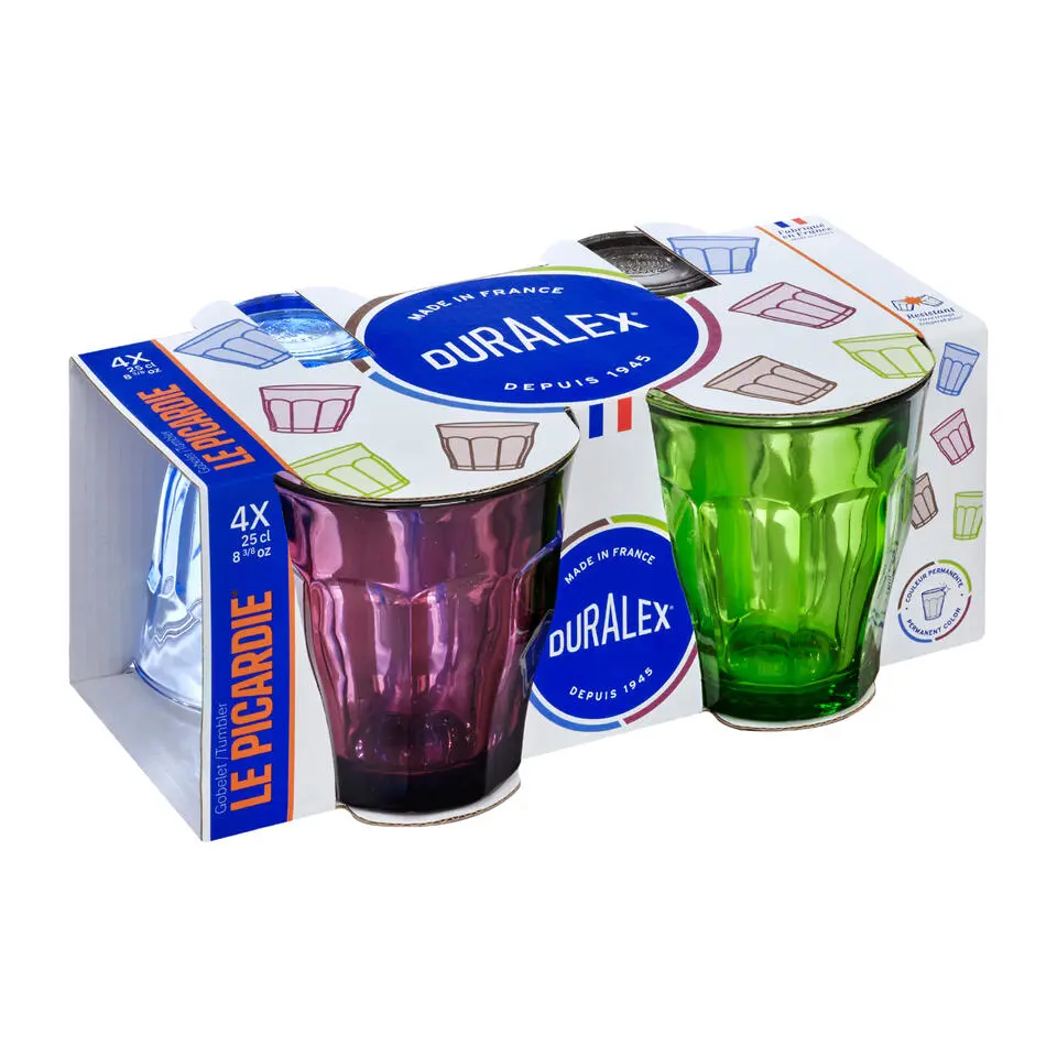 Duralex Drinkglazen Picardie - 4 stuks - gekleurd - glas - 250 ml