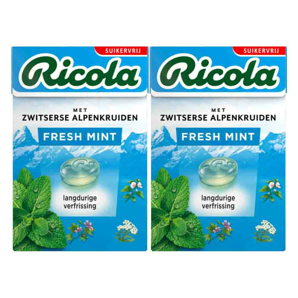 2x Ricola Fresh Mint Suikervrij Doosje50 gr