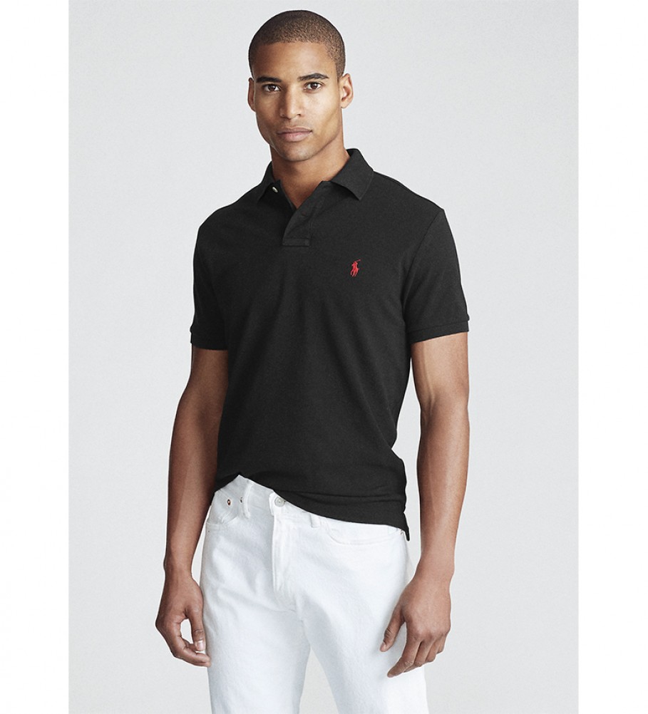 Camisa polo Ralph Lauren Custom Fit preta em piqué