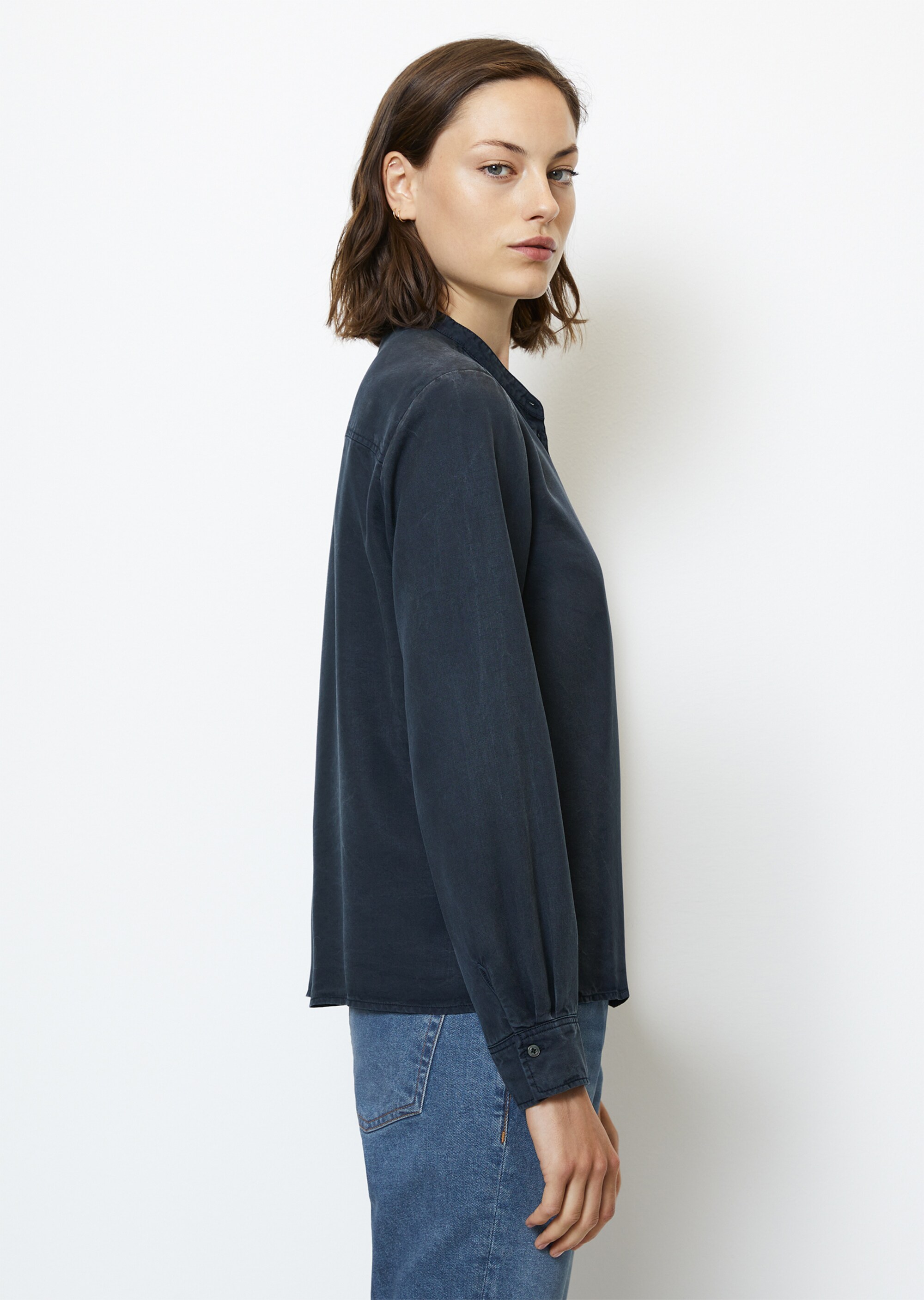 Fließende Bluse mit Stehkragen aus Tencel™-Lyocell