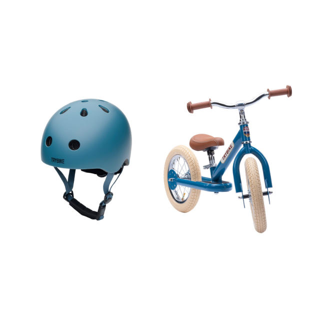 Trybike - 2 hjul Stål + CykelhjelmStørrelse XS - Vintage blå (Bundle)