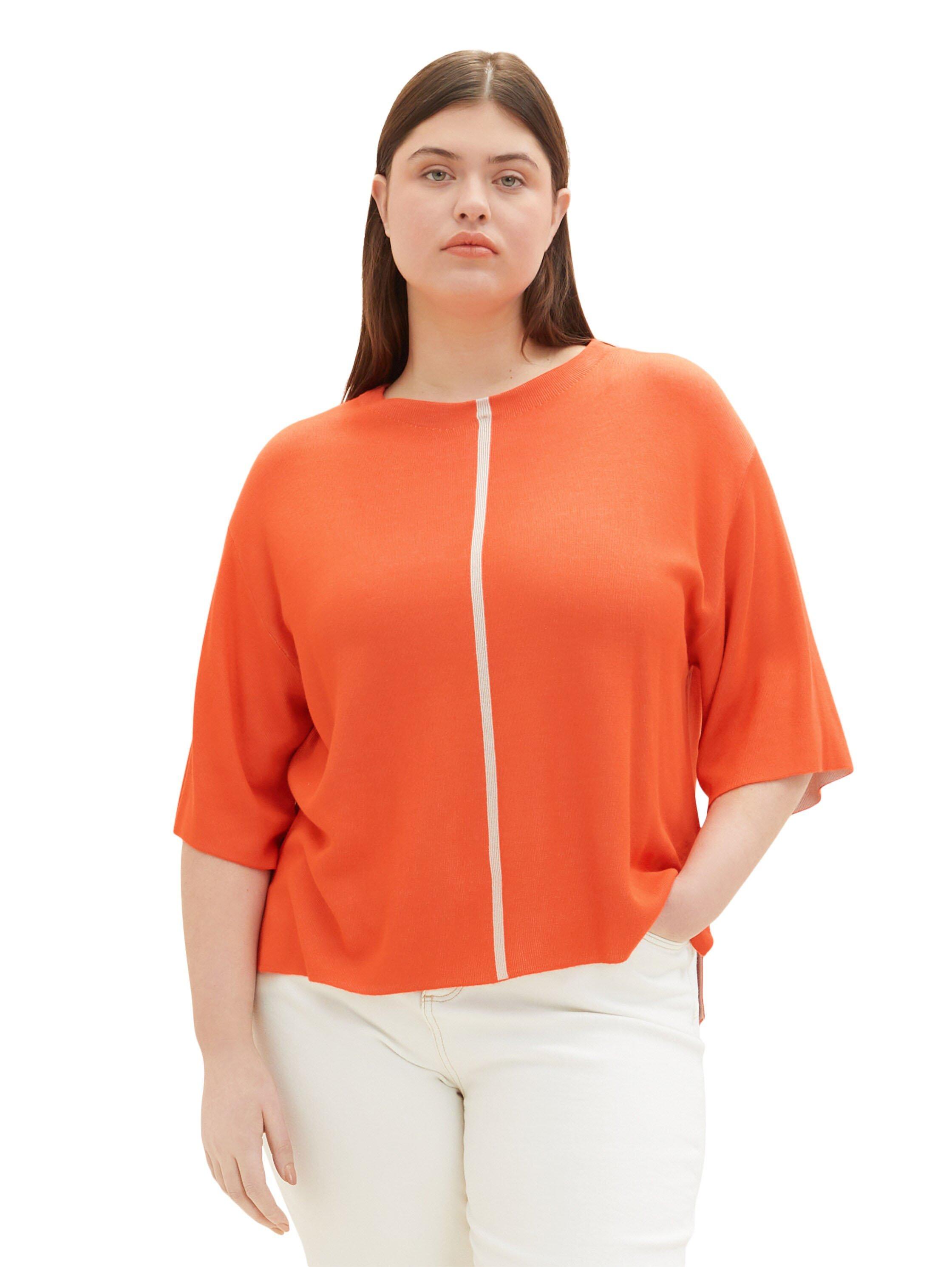 Halbarm-Pullover mit Kontraststreifen