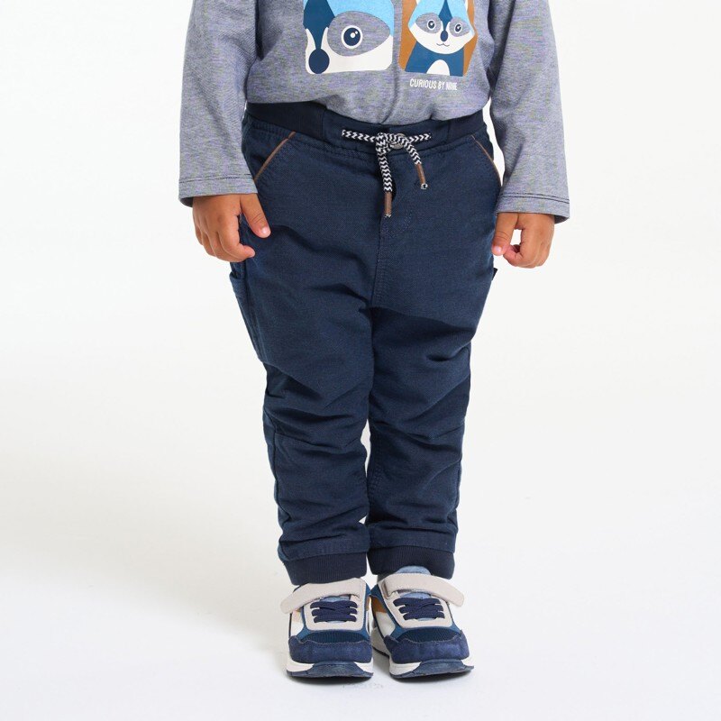 Pantalon toile uni à taille élastiquée bleu bébé garçon Bleu