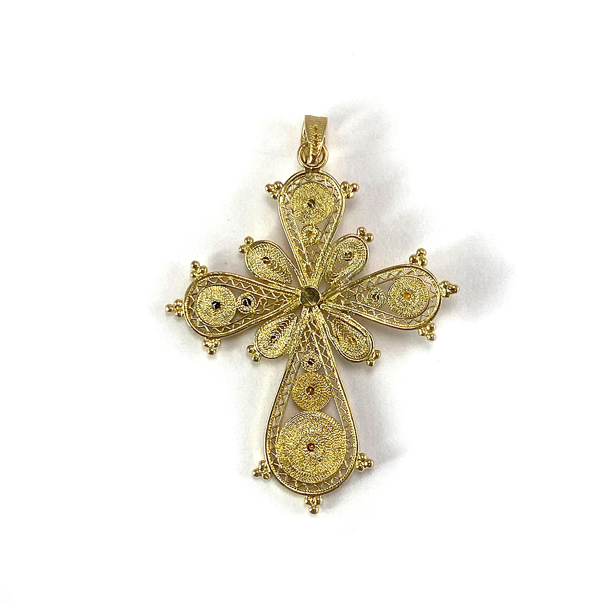Pendentif croix d'occasion or 750 jaune filigrané