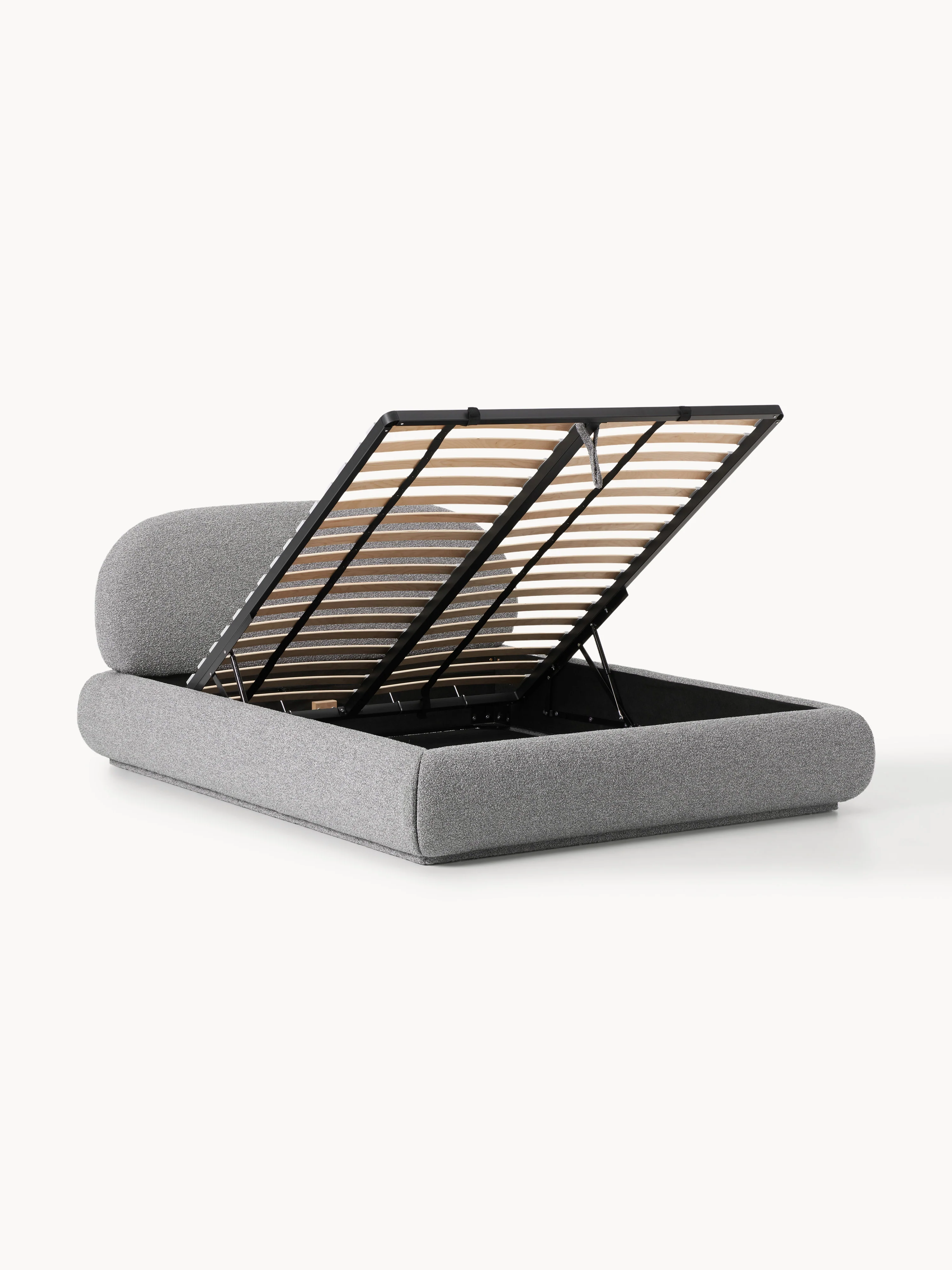 Bouclé gestoffeerd bed Alba met opbergruimte