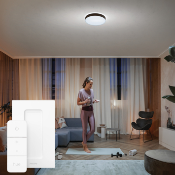 Philips Hue plafondlamp Enrave zwart - warm tot koelwit licht 34W - Ø 42 cm - met 1 dimmerswitch