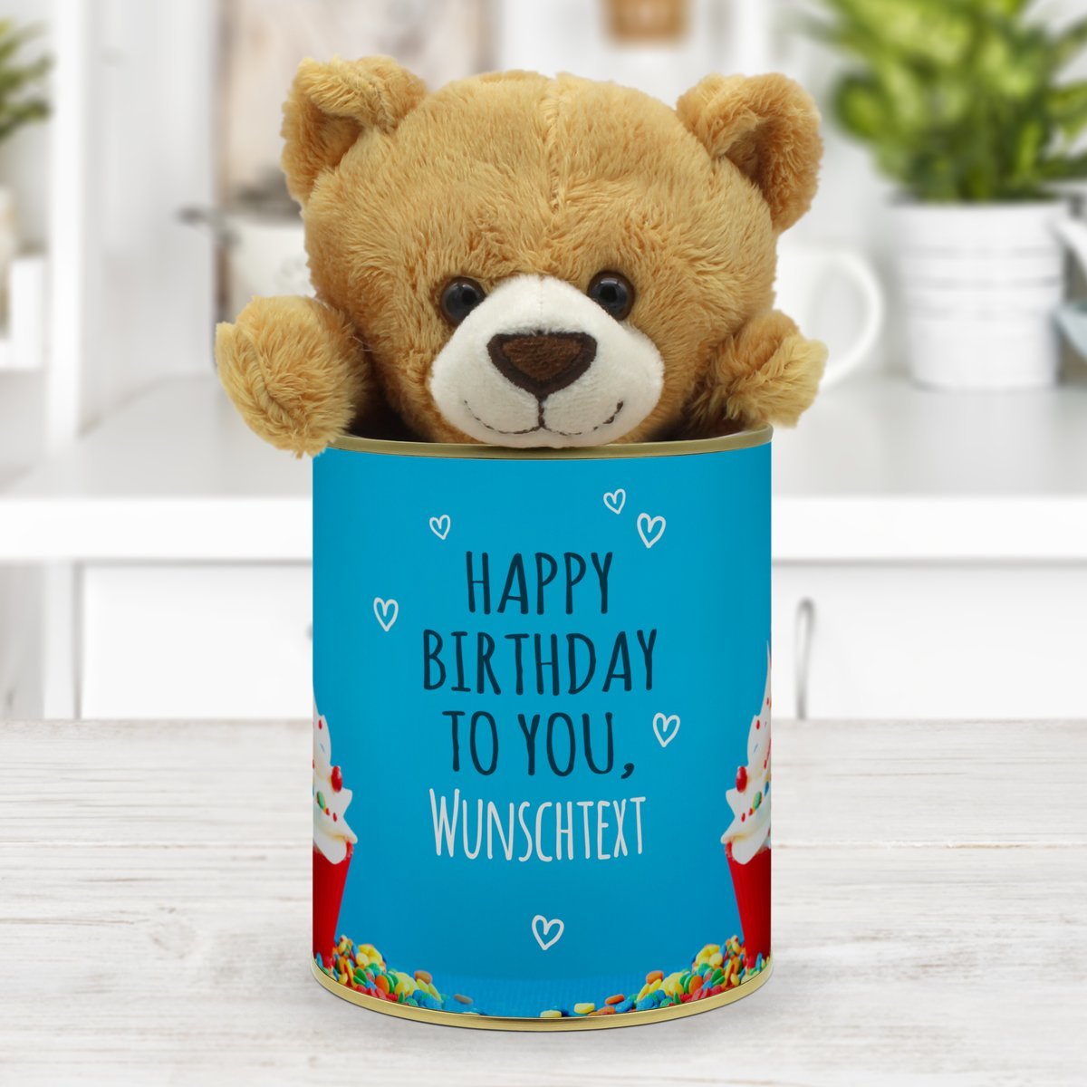 Personalisierte Geschenkdose - Teddybär (Motiv: Geburtstag)