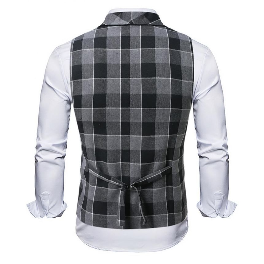Lefitt - Sjaalkraag geruit dubbelrijs vest