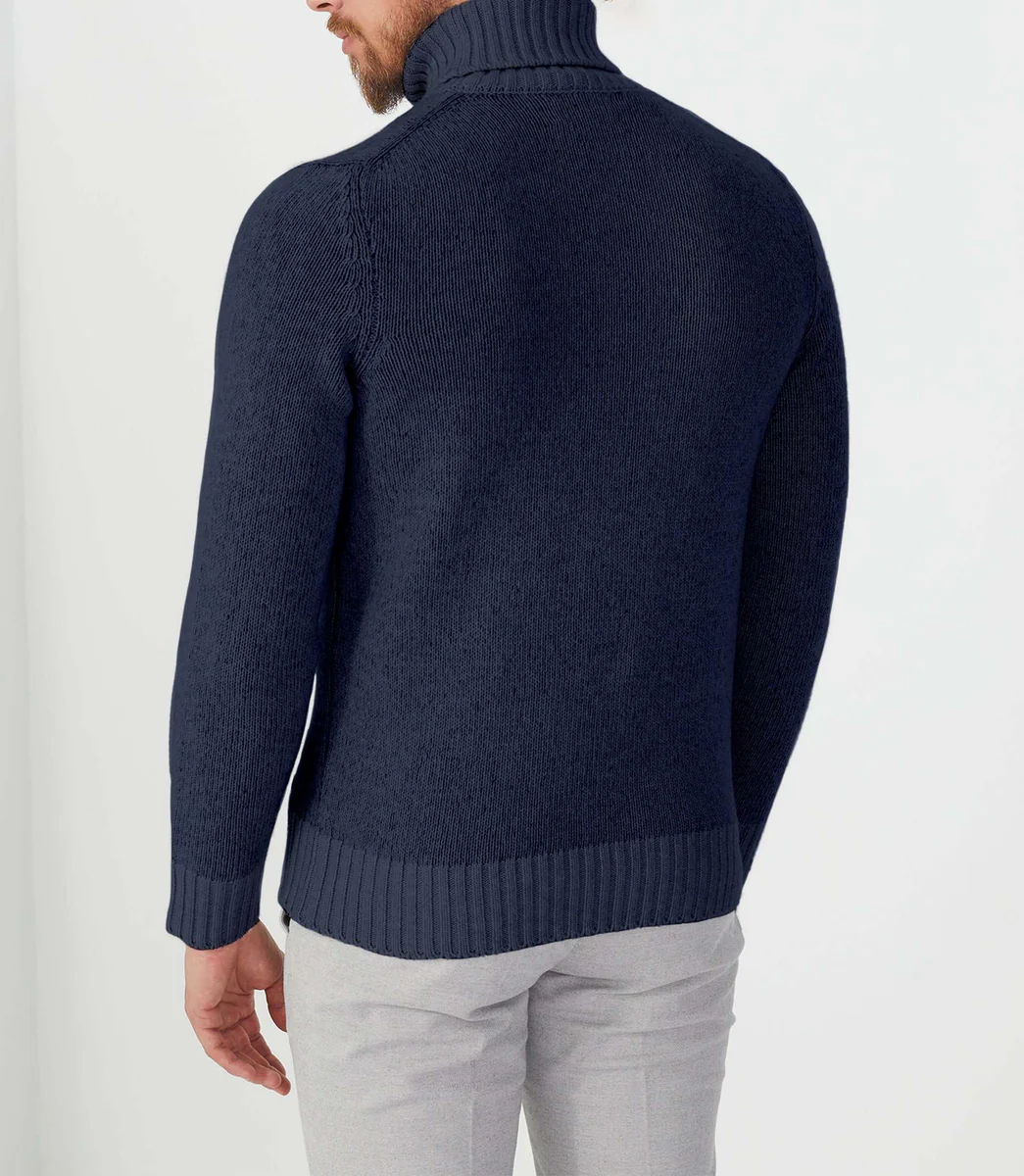 Pull col roulé bleu 