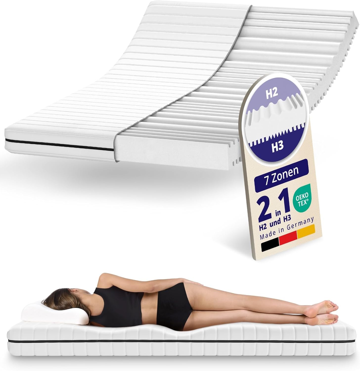 Mister Sandman Ergonomische 7-Zonen Kaltschaummatratze – Wendematratze mit Zwei Härtegraden (H2/H3) – Bezug abnehmbar & waschbar – Rollmatratze – Made in Germany (Höhe: 13cm, 140x200)