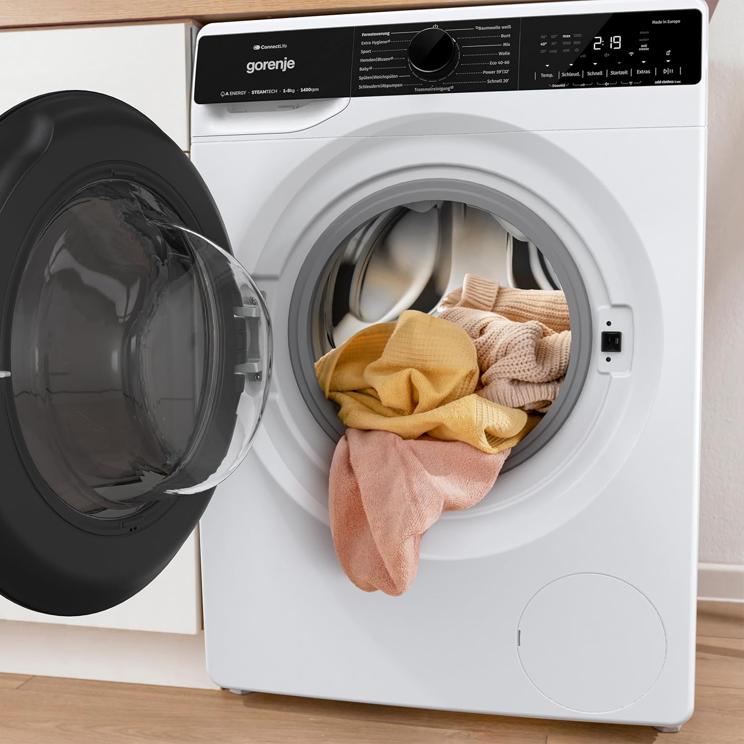 Gorenje WPNA84A2TS Waschmaschine mit Dampffunktion/ConnectLife / 8Kg / 1400 U/min / 15 Programme/Totaler AquaStop/Wave Active Trommel/ExtraHygiene/PowerWash/Schnell Waschgang/EEK: A-20%