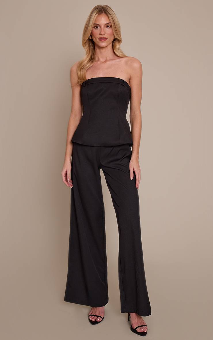 Noir Combinaison Pantalon Large À Bandeau Avec Dos Croisé