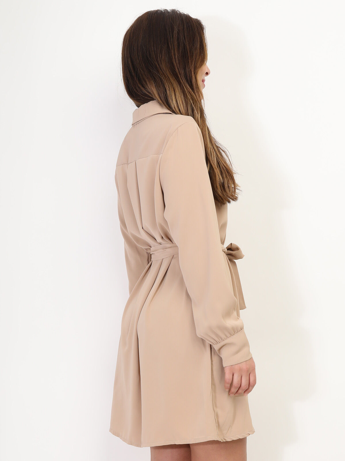 Robe chemise à nouer- Beige foncé