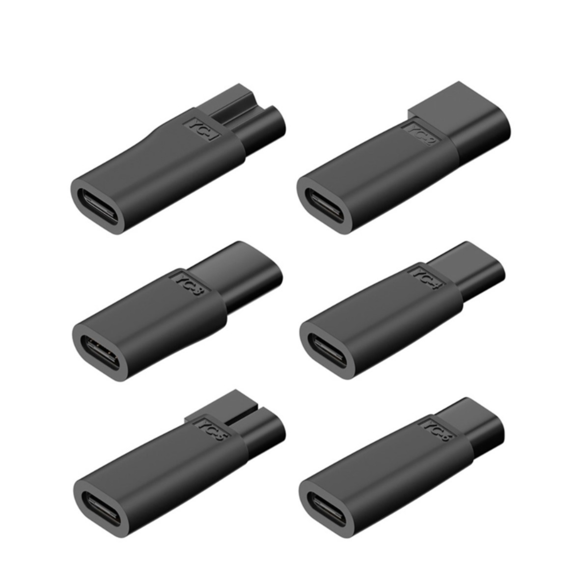 (6er Set) 5V USB C auf 2-pol. Adapter Stecker Ladekabel Aufsatz für Elektrische Rasierer (YC-01 bis YC-06) - Schwarz
