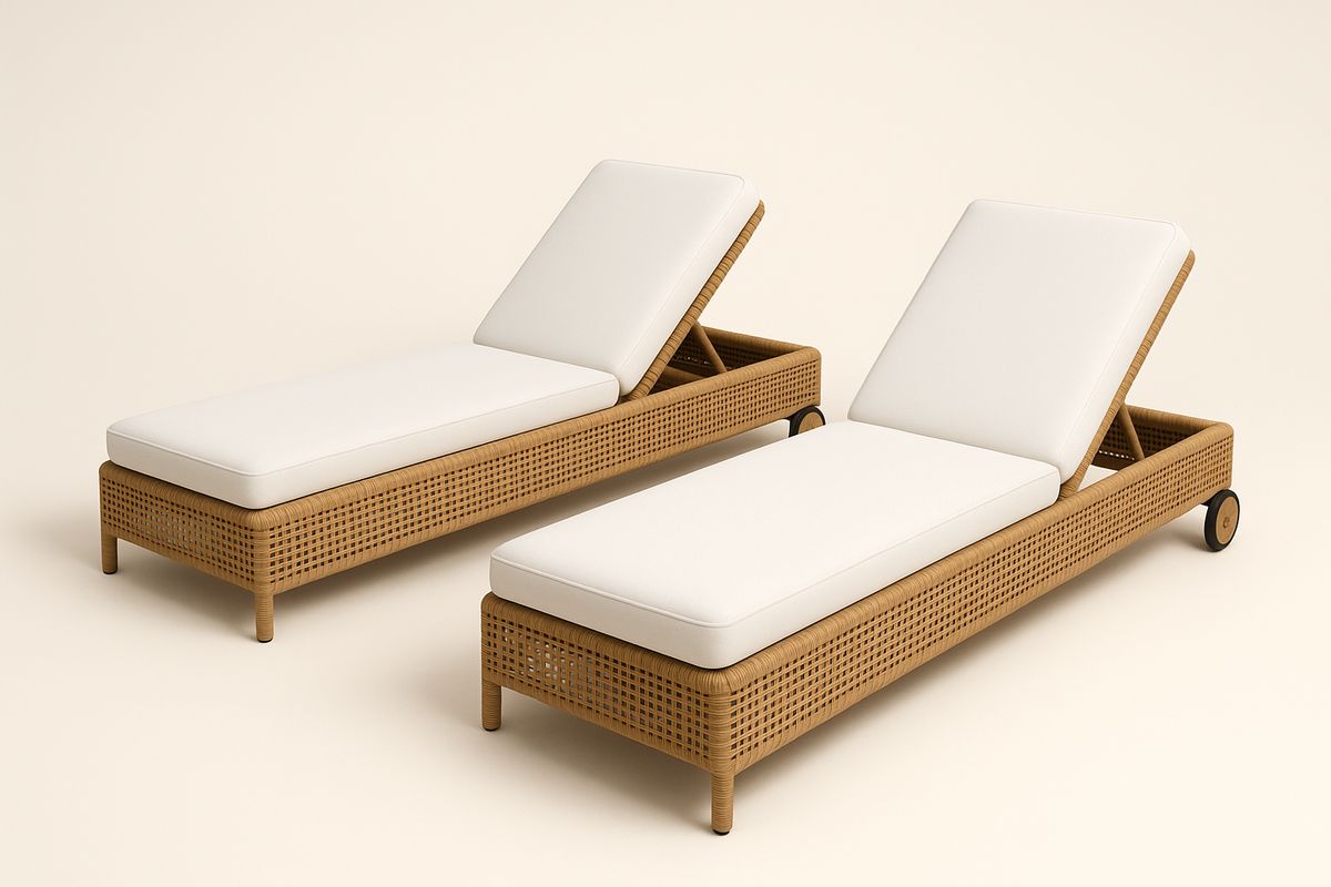 Rattan Gartenliegeset mit Verstellbarer Lehne und Kissen Weiß