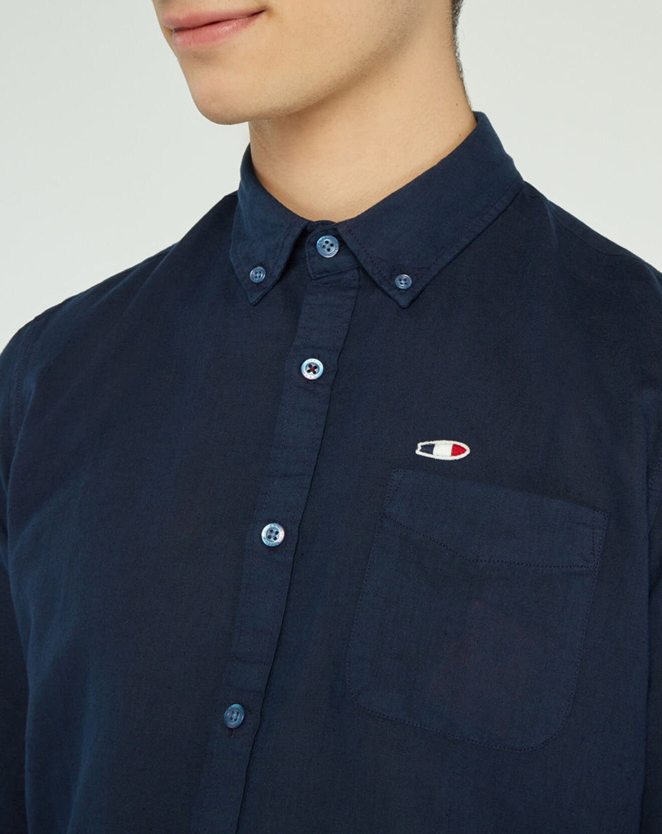 Oxbow Chemise droite en Lin & Coton Crikin bleu marine