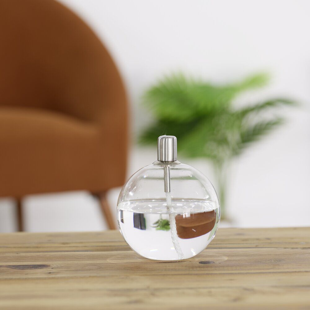 Lampe à huile ronde en verre et mèche coton H13cm