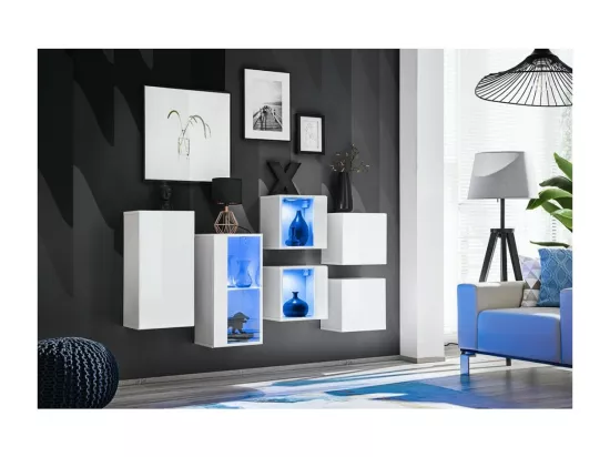 Ensemble meubles de salon SWITCH SBIV – Blanc brillant – LED intégrées & système Push to Open