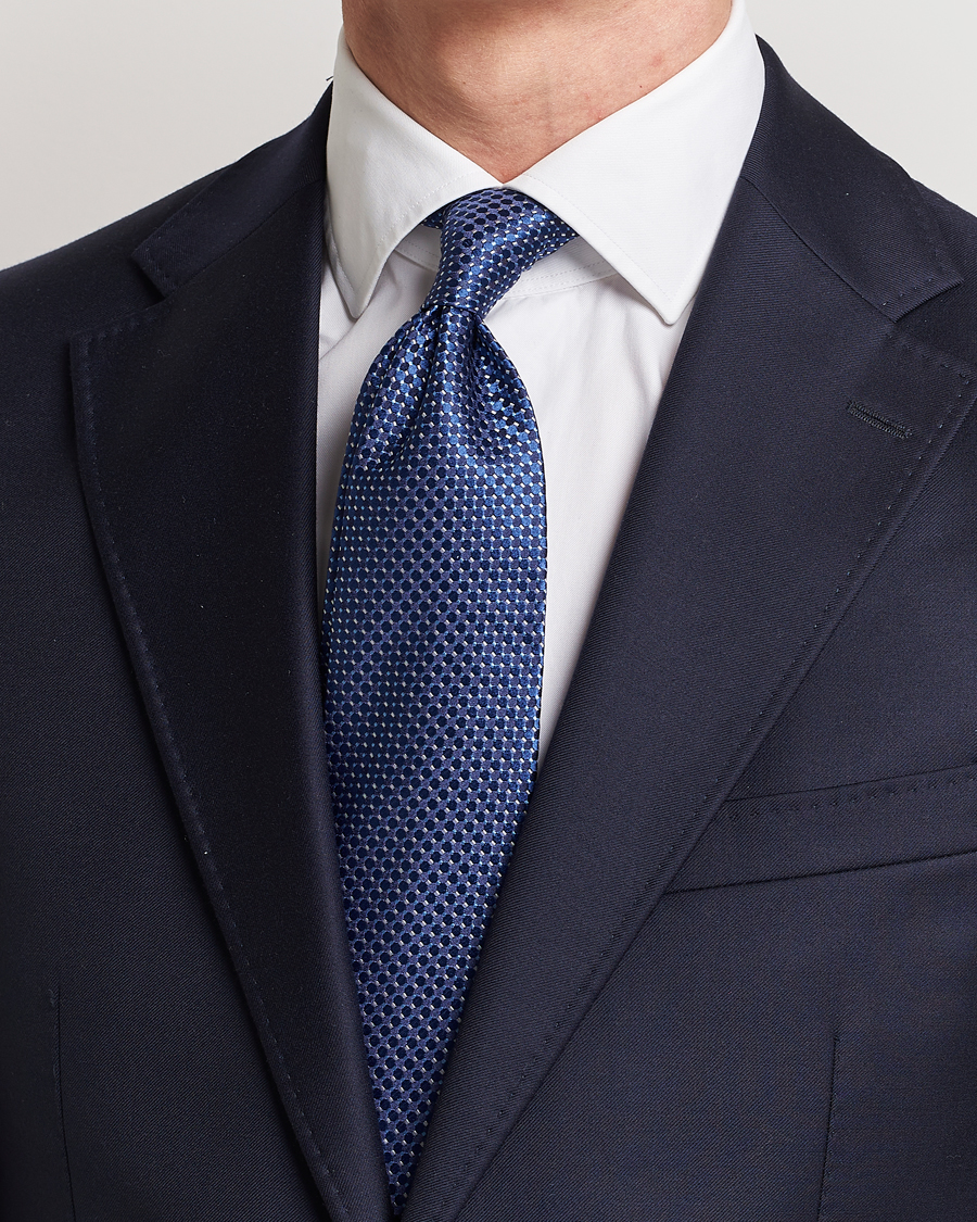 Eton Silk Geometric Weave Tie Navy