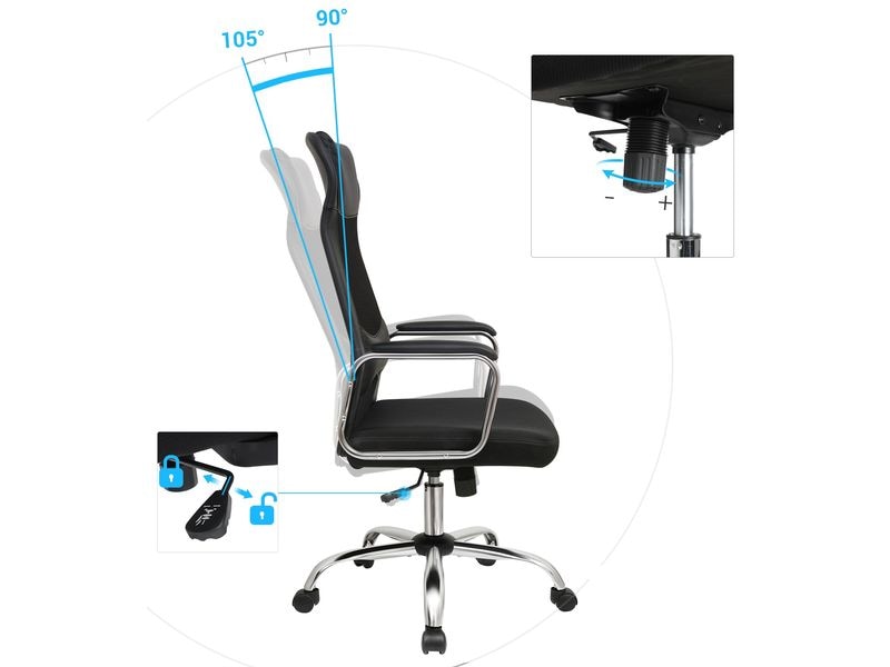 Songmics Bürostuhl mit atmungsaktiver Rückenlehne, Schwarz Ergonomischer Schreibtischstuhl